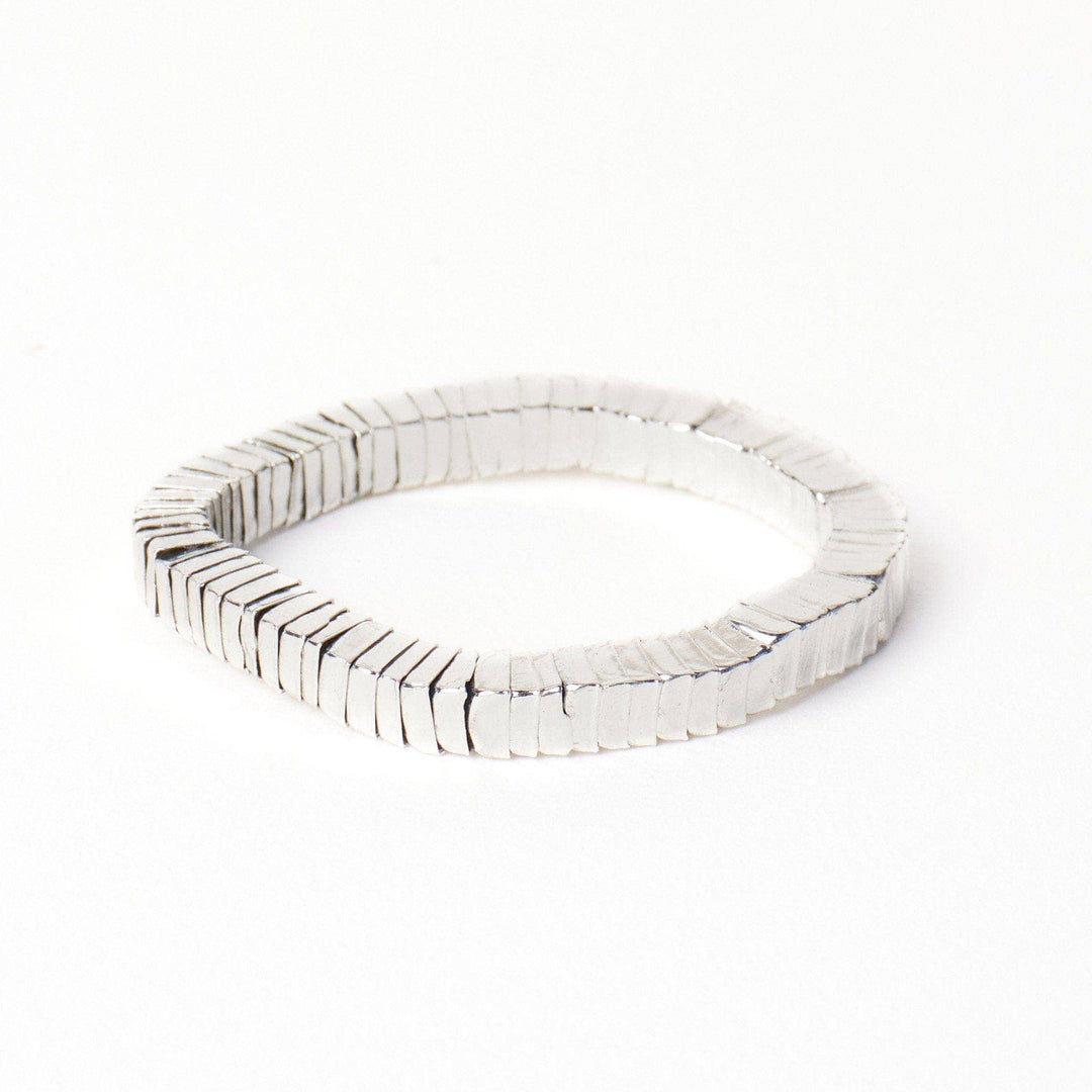 Lucille Square Bead Stretch Bracelet Silver