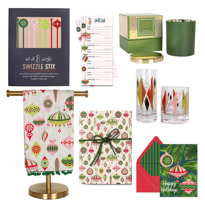 Retro Ornaments Holiday Tea Towel