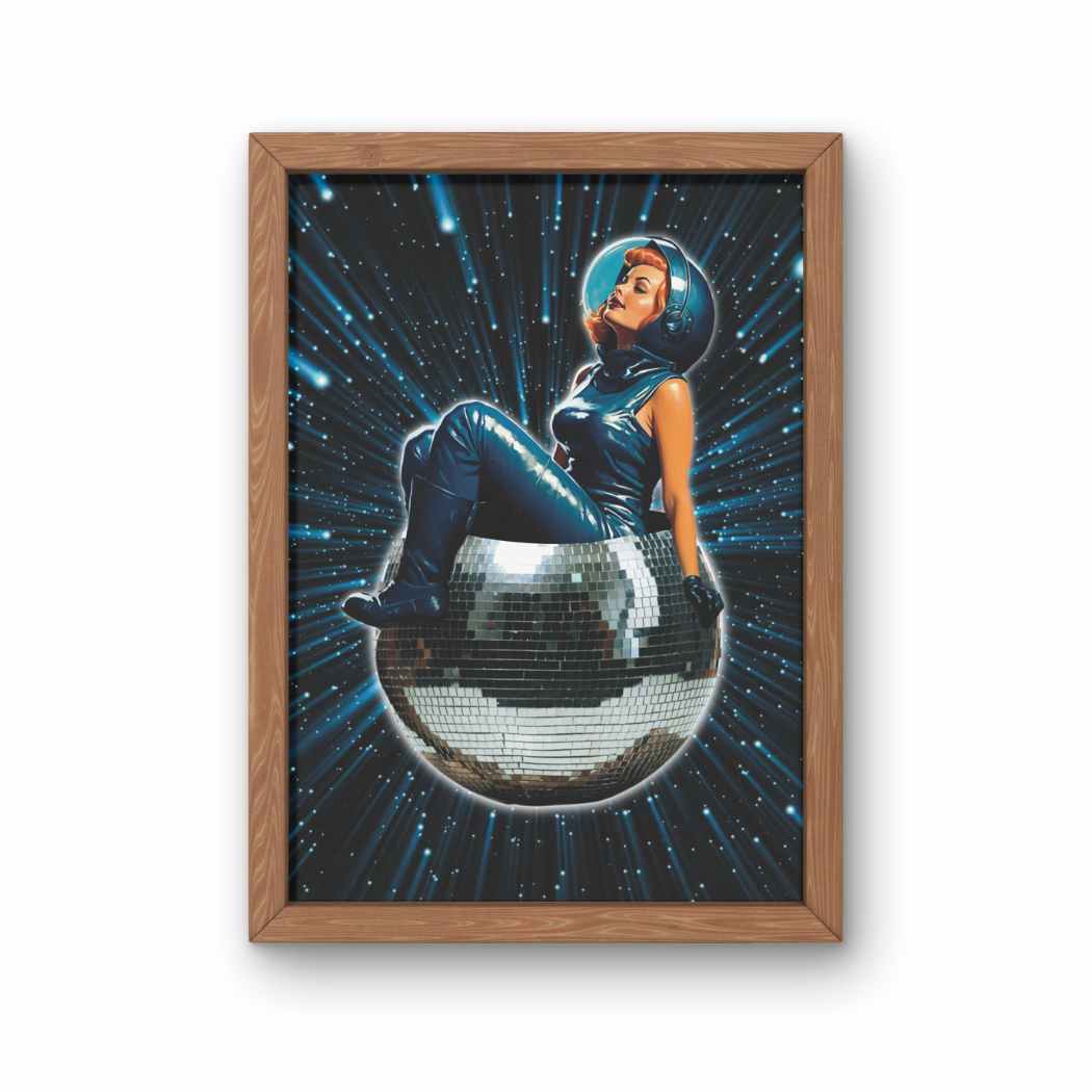 Blue Space Disco Ball Collage Art Print