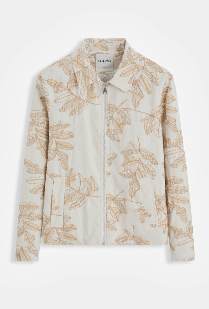 Jacket with Floral Embroidery Beige