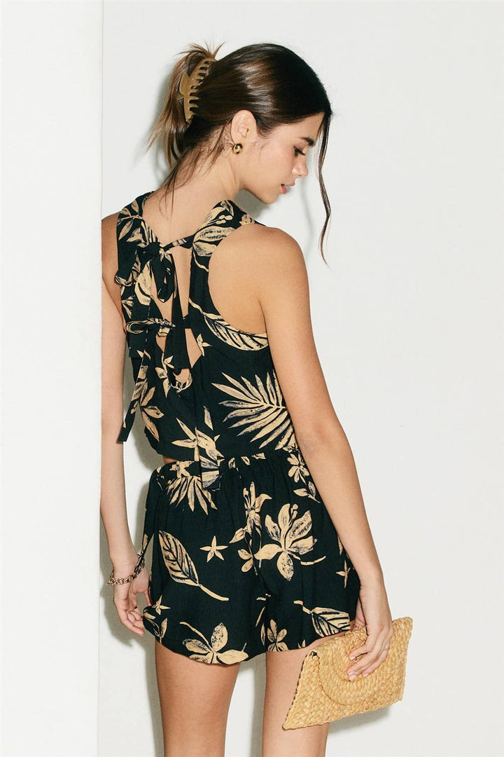Tropical Leaf Tie Back Tank Top