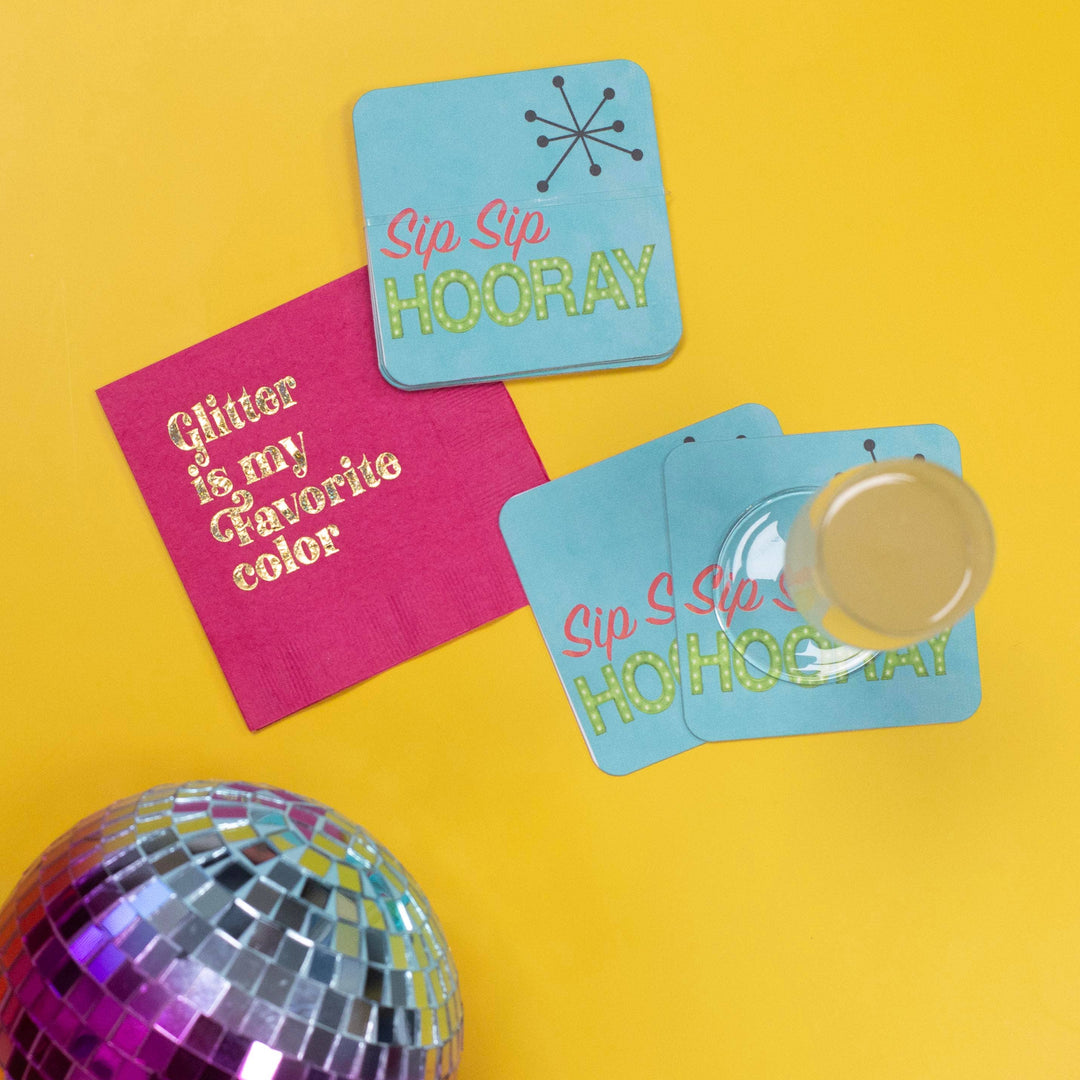 Glitter is My Favorite Color Gold Foil Magenta Napkin