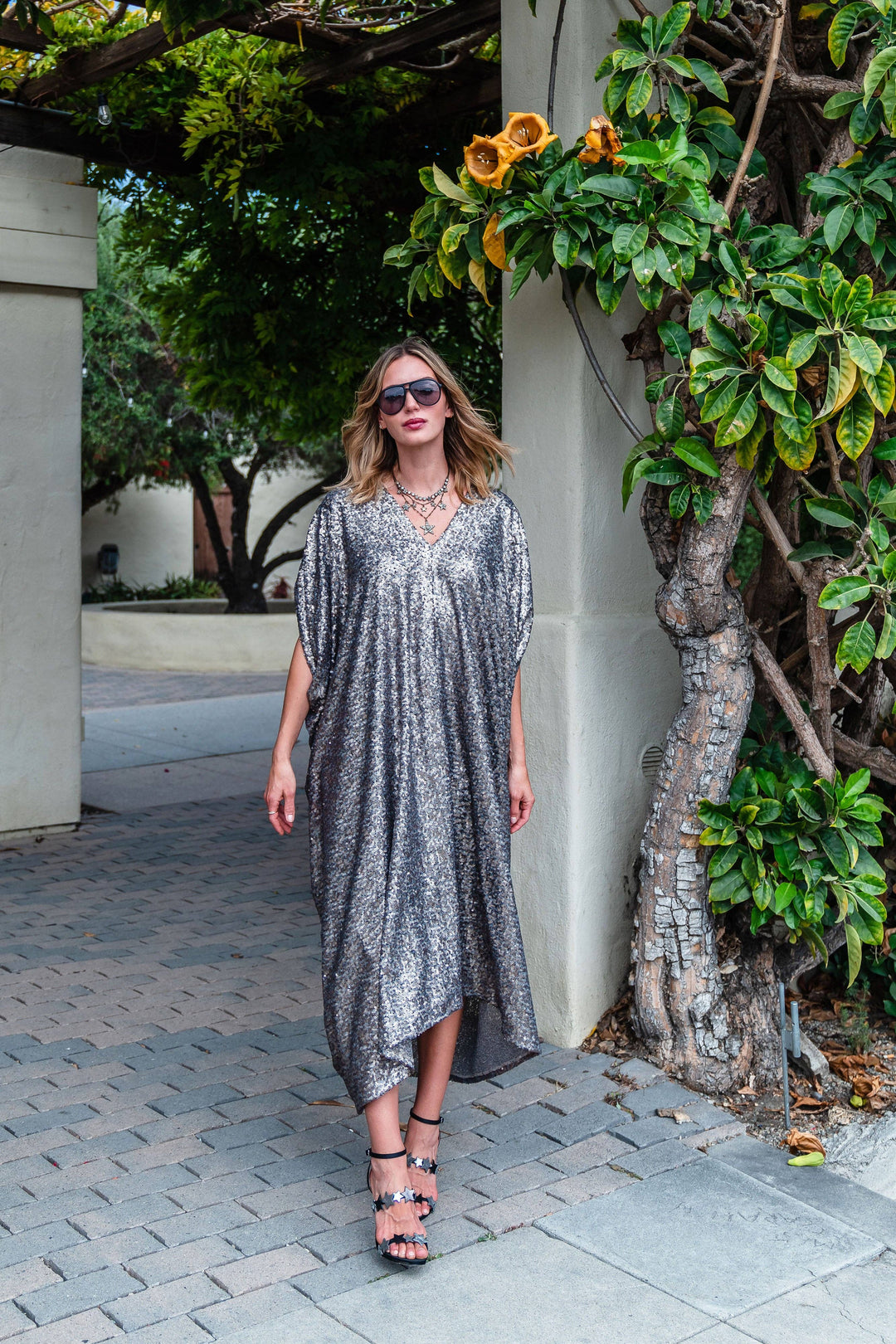 Gunmetal Nouveau Sequin Caftan