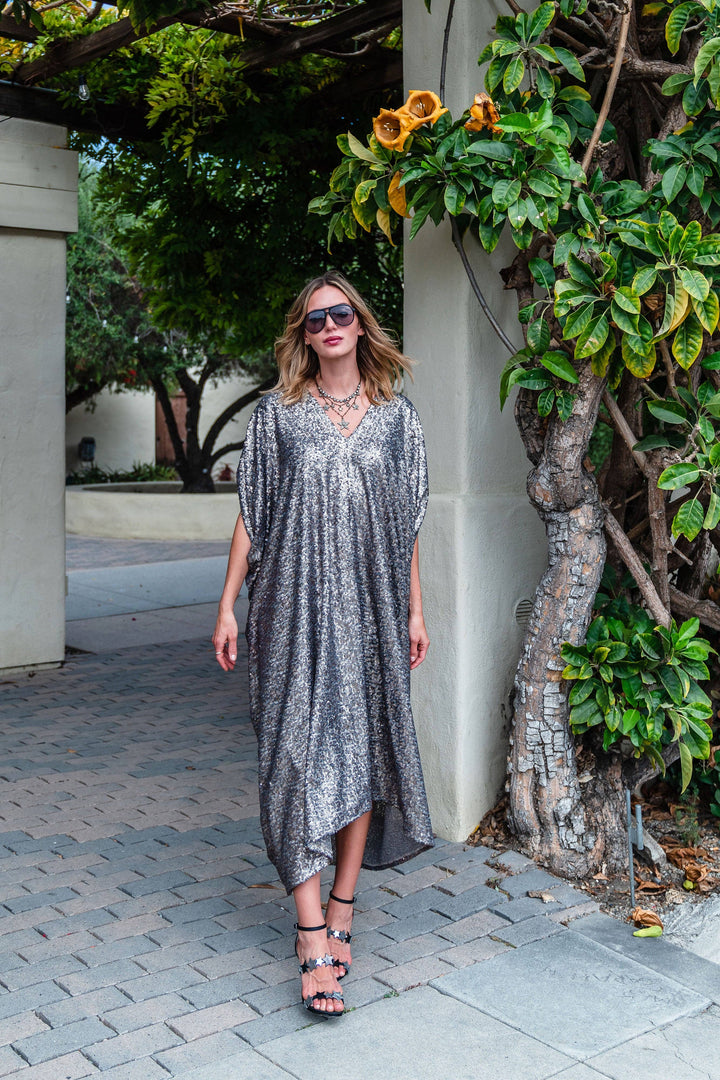 Gunmetal Nouveau Sequin Caftan