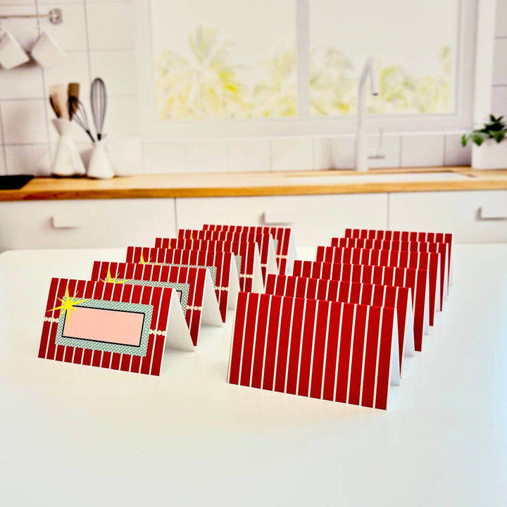 Retro Diner Polka Dot and Starburst Folded Place Cards