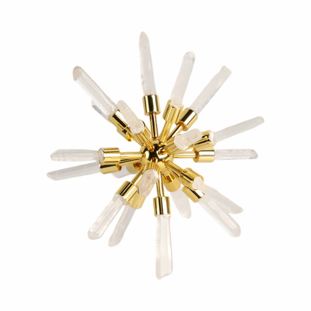 Metal Glass Small Crystal Starburst Statuary - Gold, 8 in.