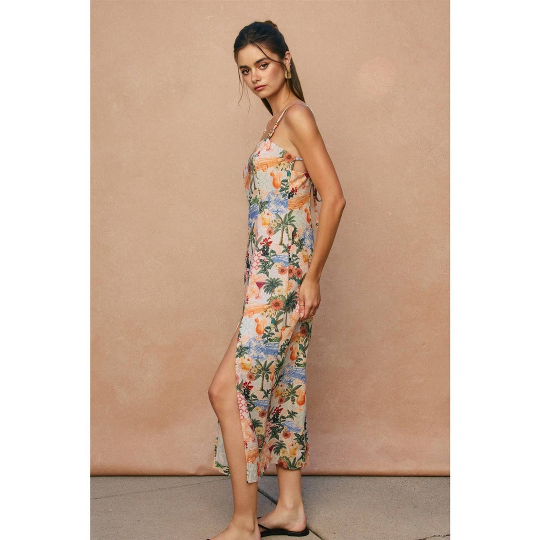 Cabana Crush Linen Front Slit Midi Dress