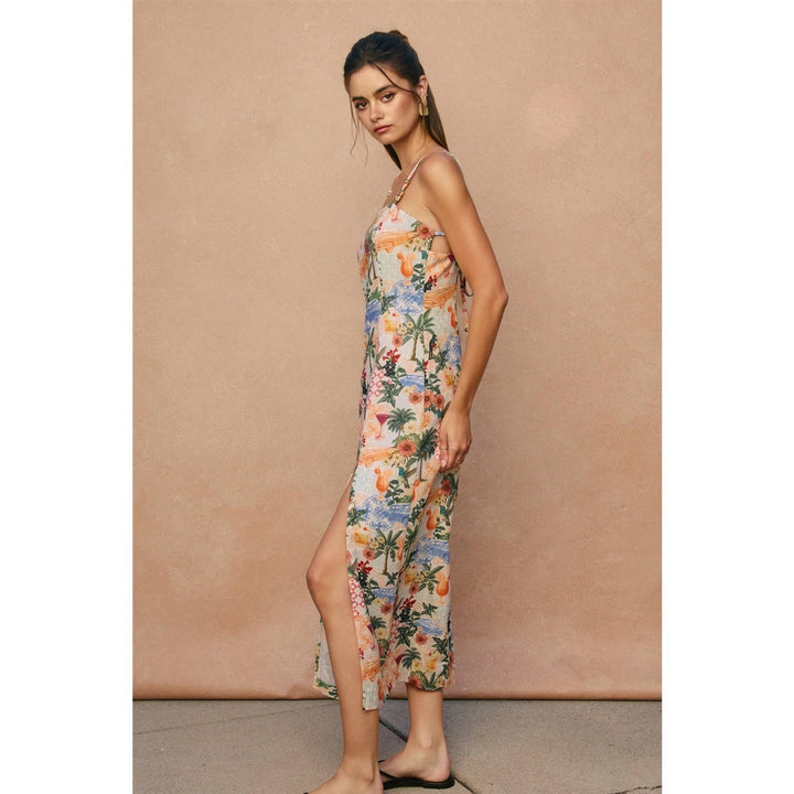 Cabana Crush Linen Front Slit Midi Dress