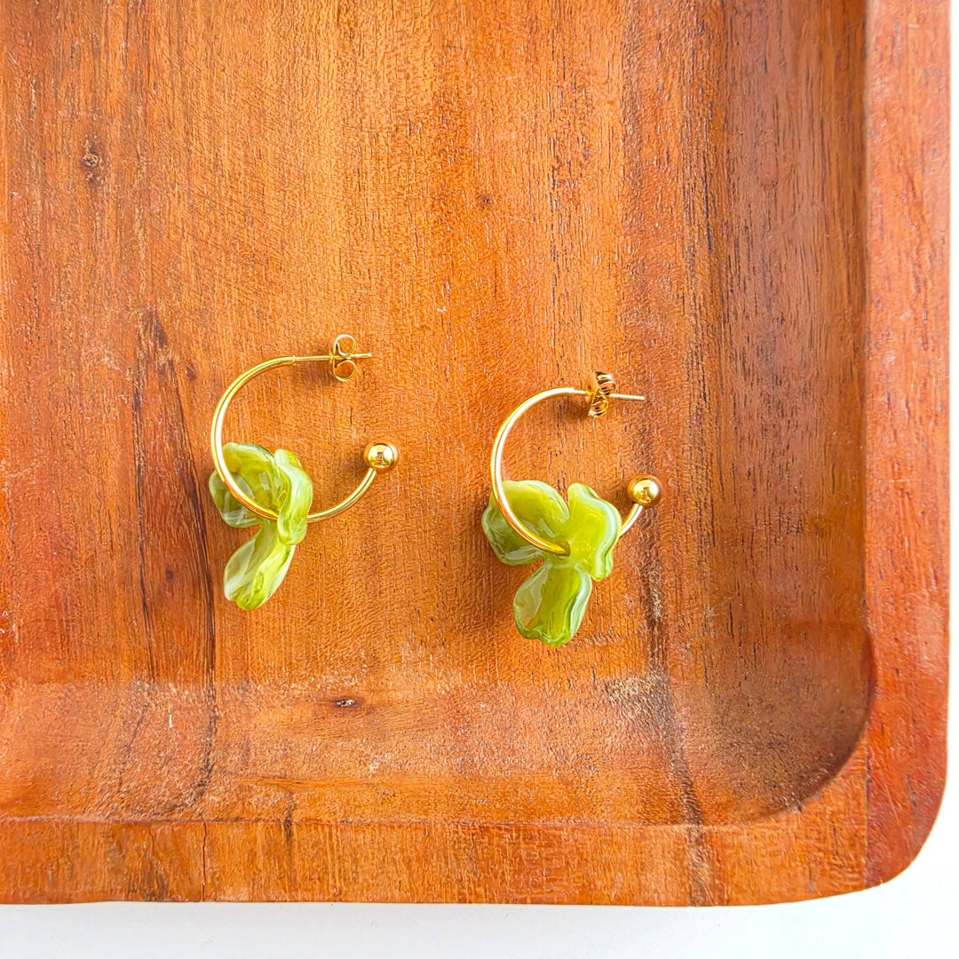 Magnolia Hoop Earrings - Olive Green