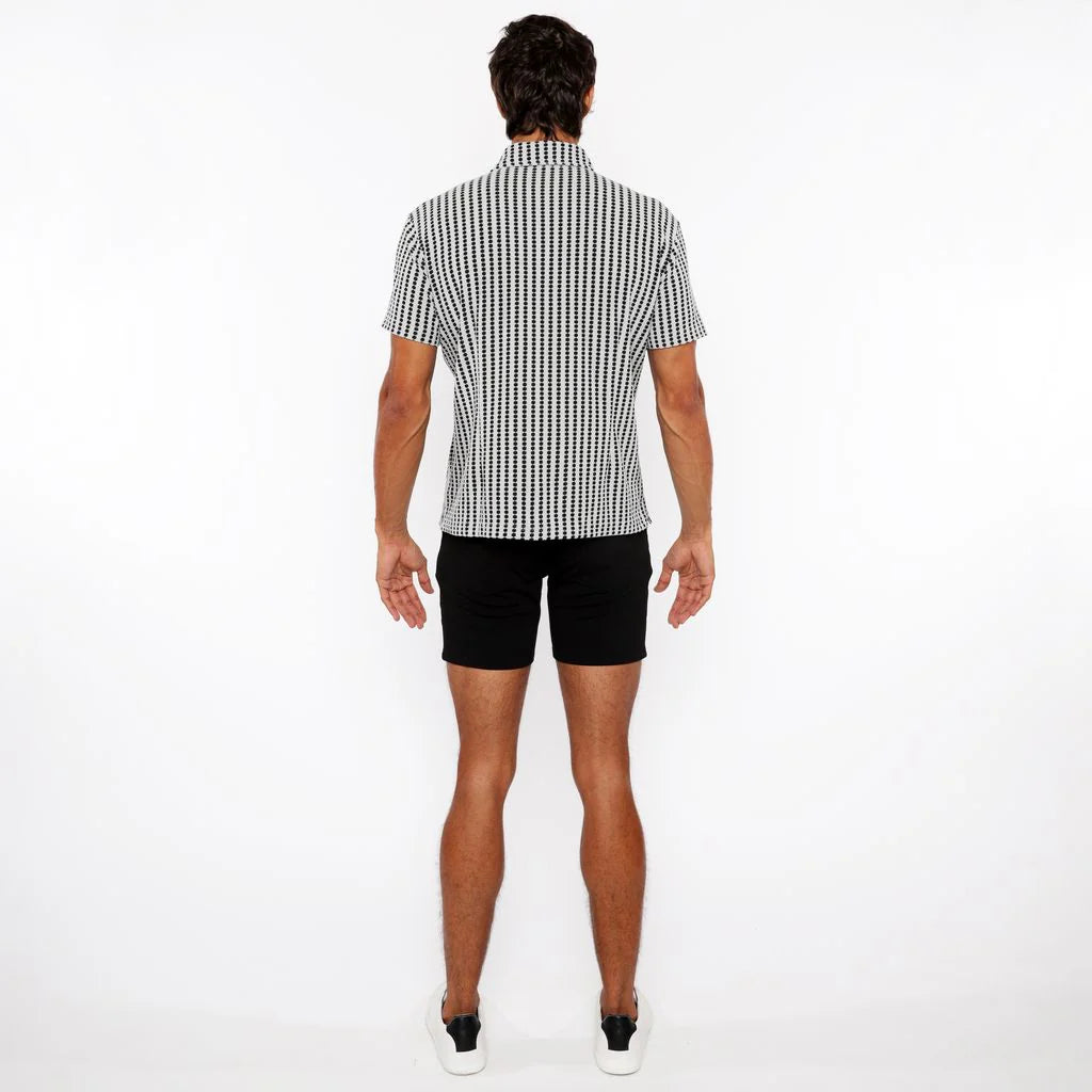 Grey/Fatigue Stripe Stretch Open Knit Short Sleeve Shirt St-24062