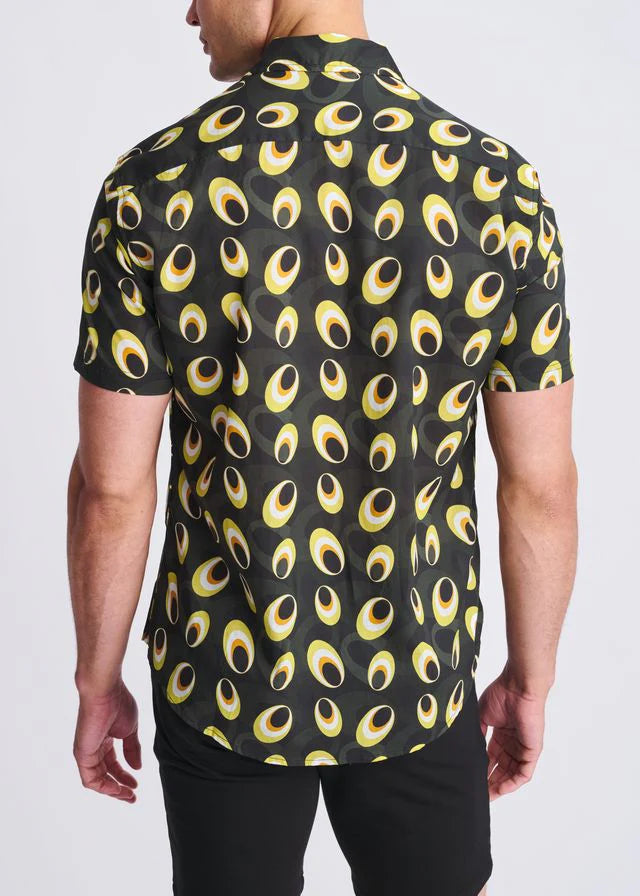 Army/Amber Discs Printed Lightweight Cotton/Tencel Short Sleeve Shirt PM-47052