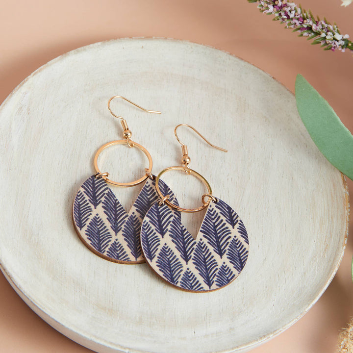 Jolie Wooden Leaf Print Gold Drop Earrings