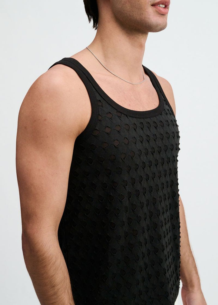 Black Stretch Ripped Knit Tank St-11141