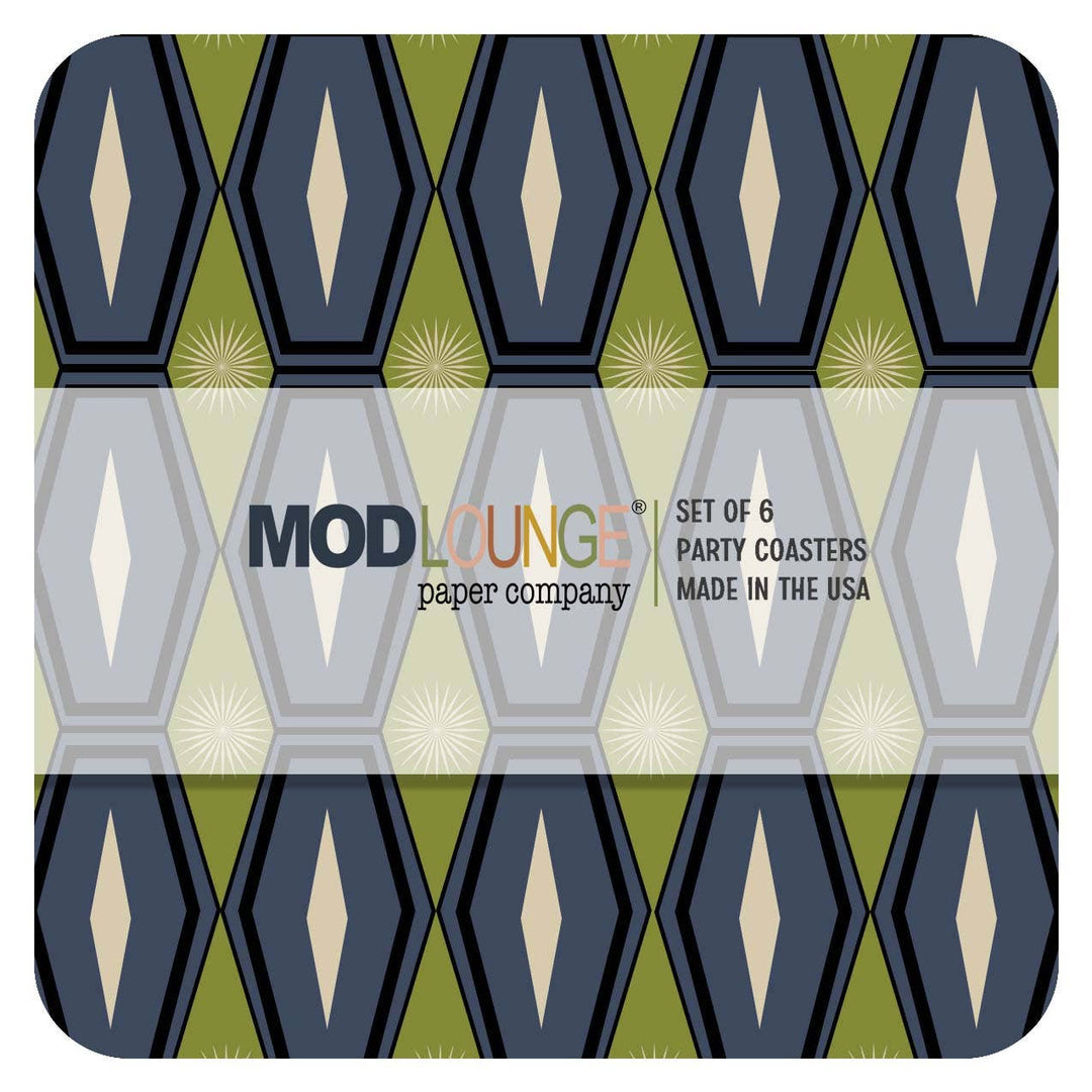 Long Blue Hexagon Pulp Board Coaster Set of 6