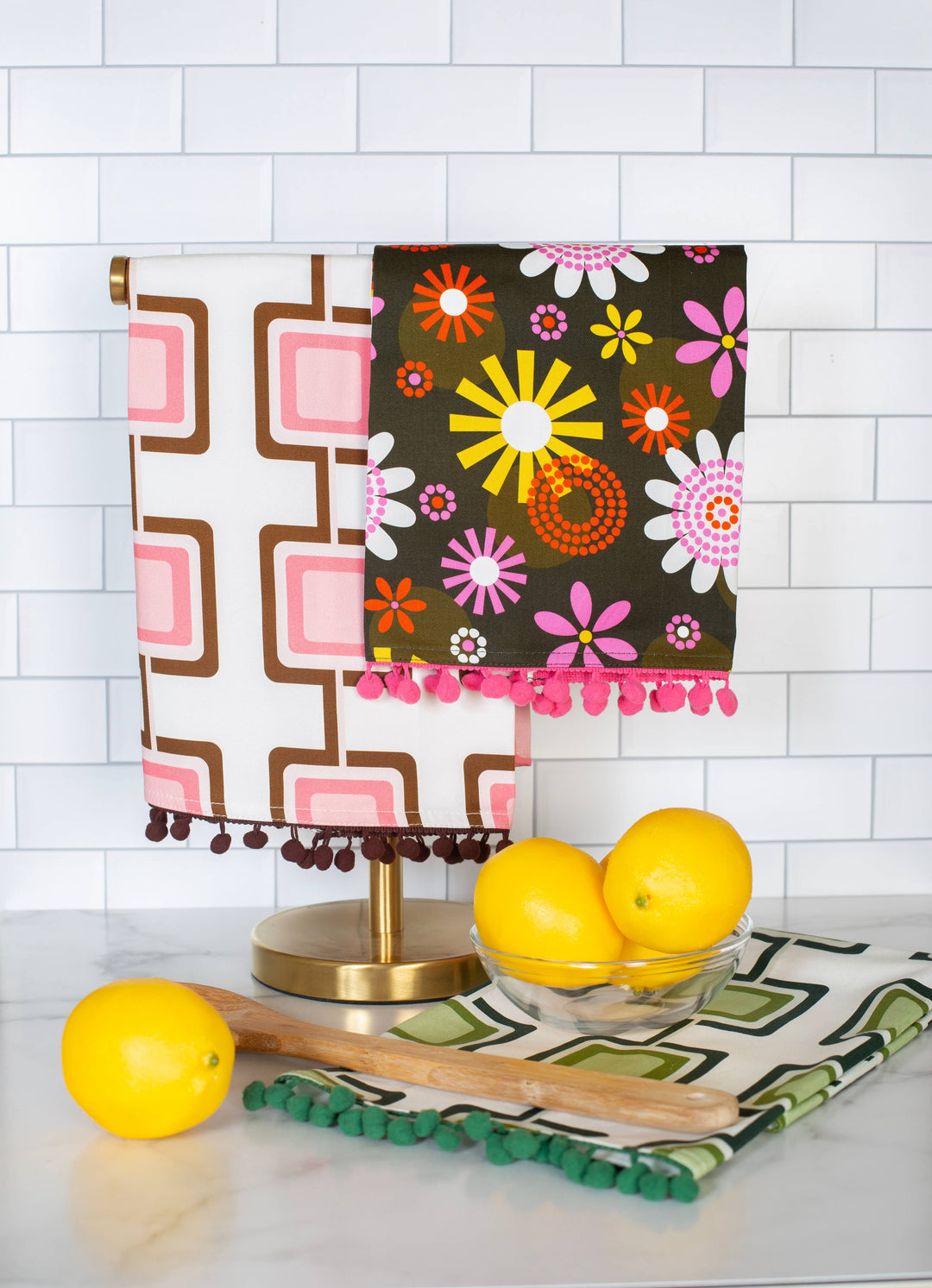 Retro Square Pink Mid Century Modern Bar Kitchen Tea Towel