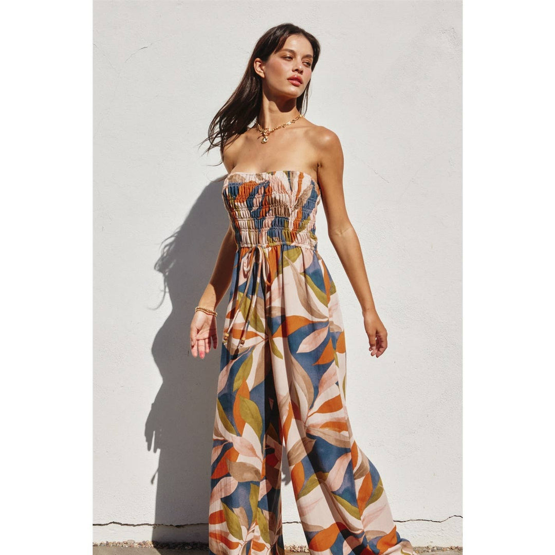 Destinations Smocked Top Wide Leg Jumpsuit