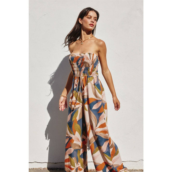 Destinations Smocked Top Wide Leg Jumpsuit