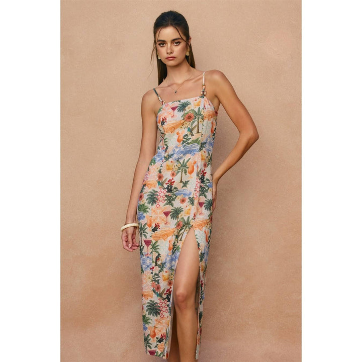 Cabana Crush Linen Front Slit Midi Dress