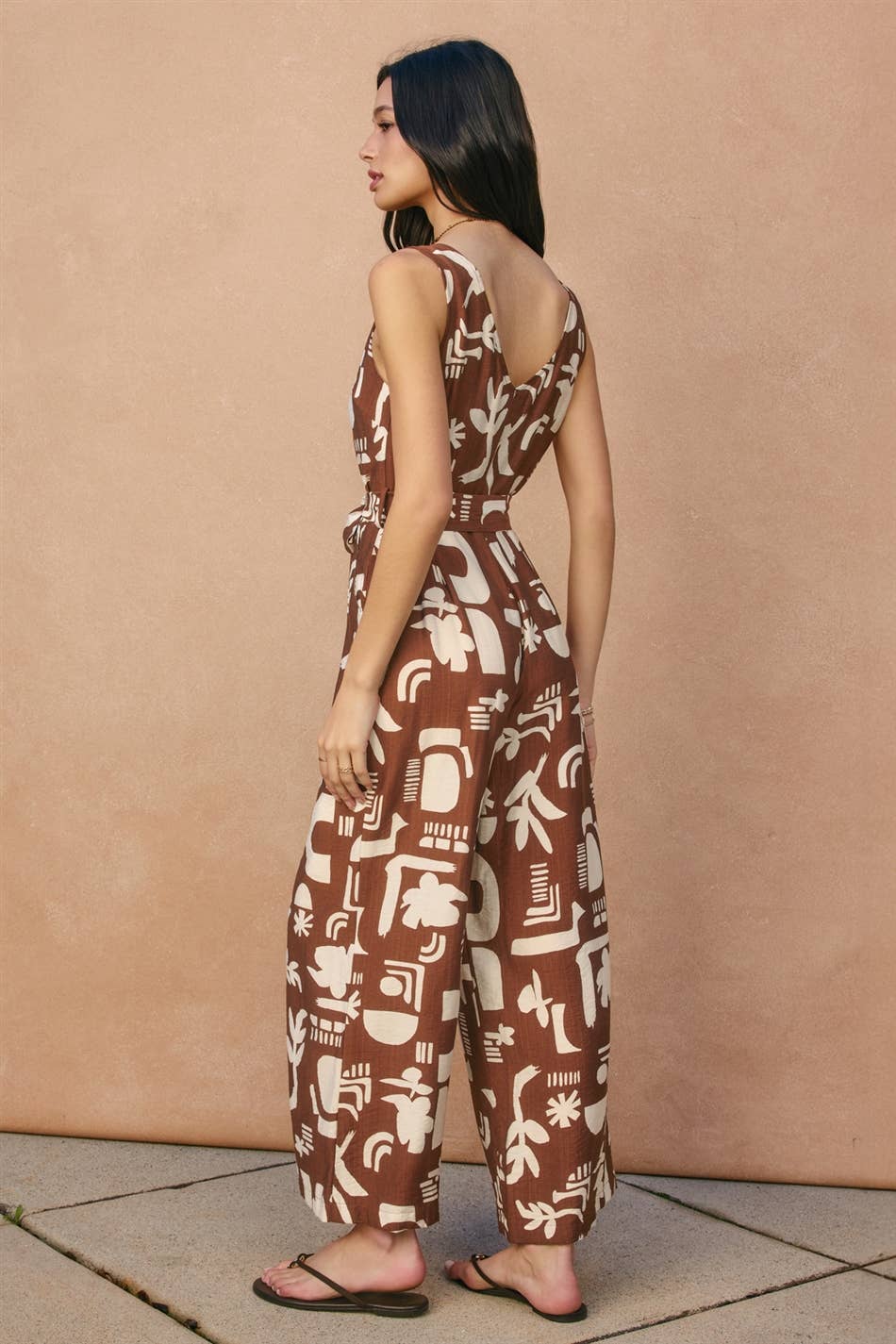 Sun & Clay Button Down Sash Belt Jumpsuit