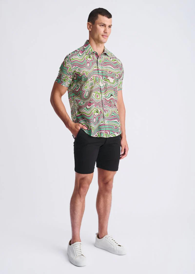 Bud/Blush Swirls Printed Lightweight Cotton/Silk Short Sleeve Shirt PM-46044