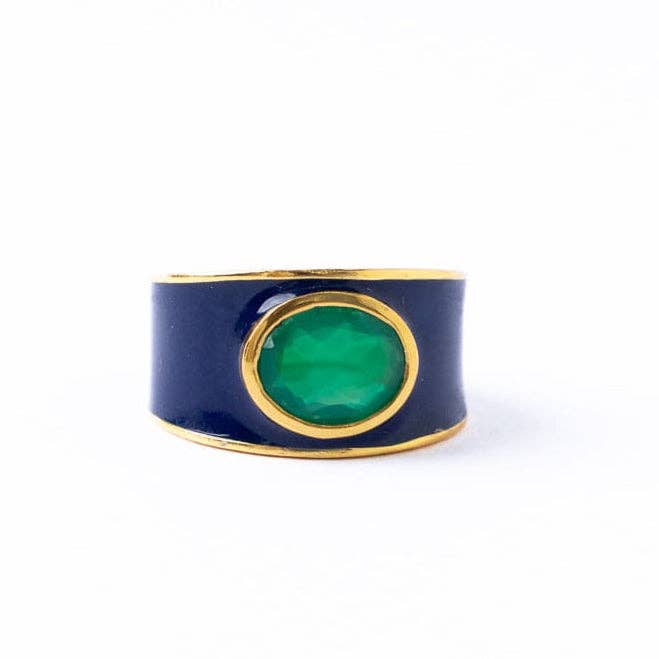 Enamel Band Ring with Oval Stone