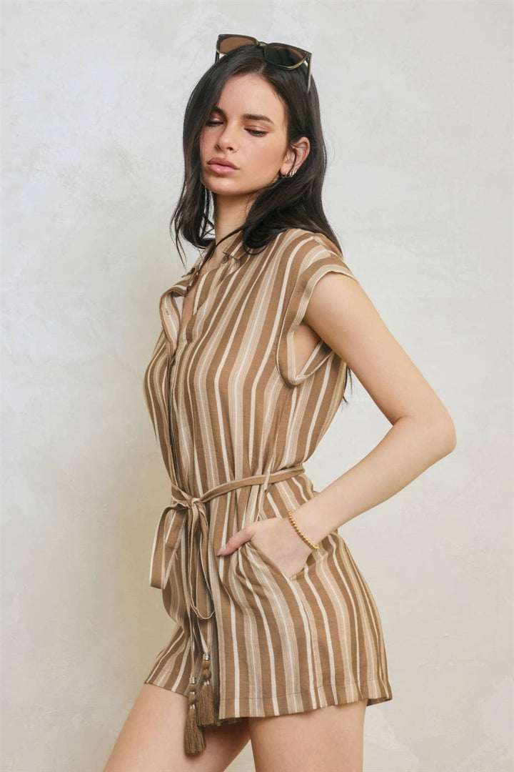 White Sand Line Button Down Romper