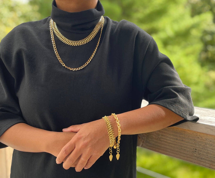 DORB02 18k matte gold fish bone bracelet