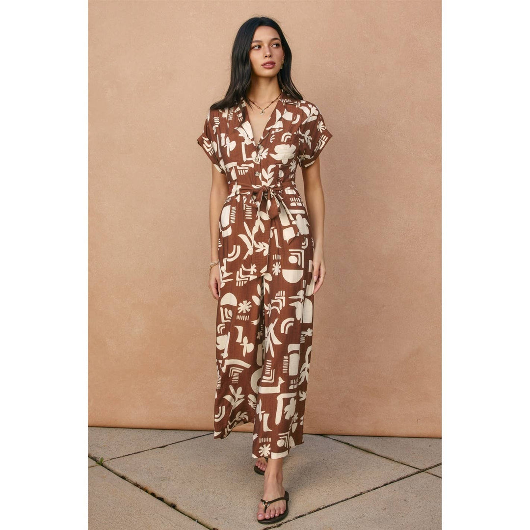 Sun & Clay Collared Button Front Jumpsuit