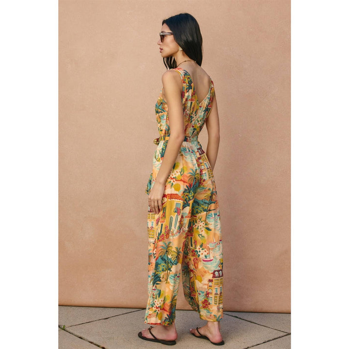 Wicker Button Down Sash Belt Jumpsuit