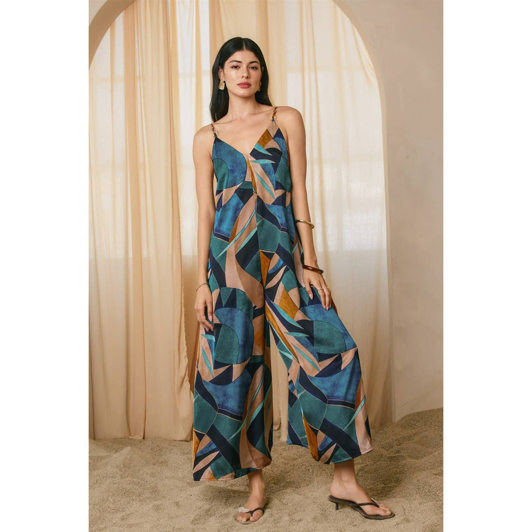 Palm Mirage Tie Back Detail Jumpsuit