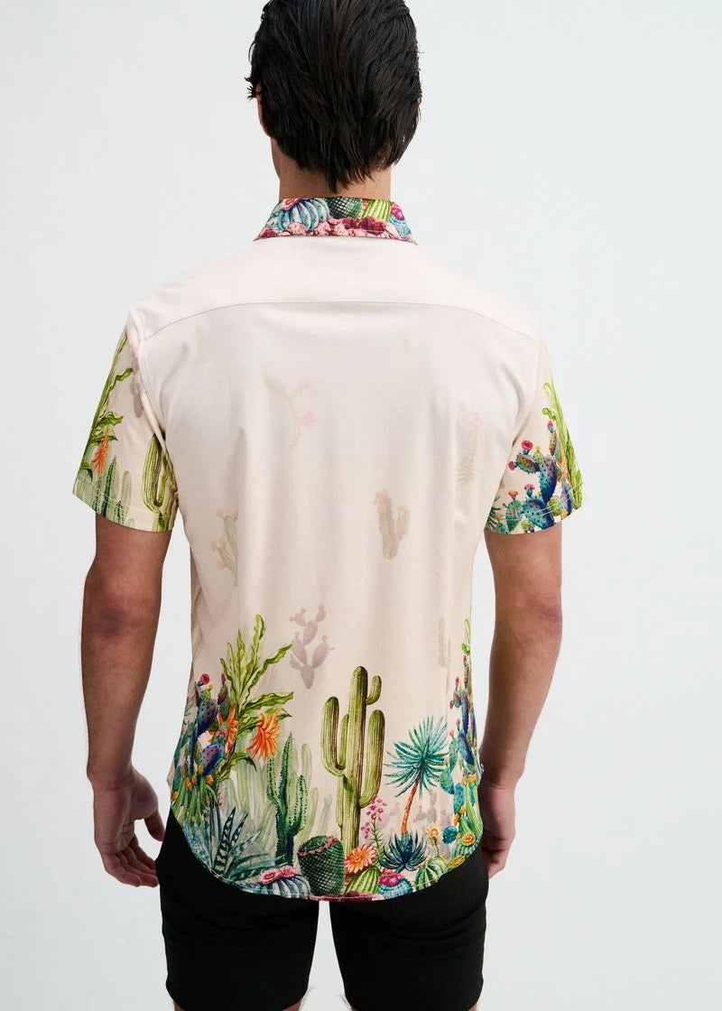 Sorbet/Green Cactus Border Print Jersey Short Sleeve Shirt