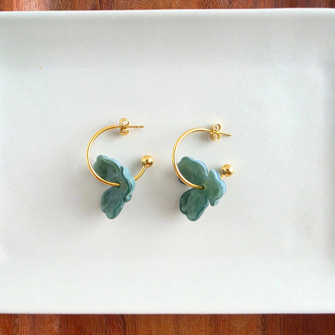 Magnolia Hoop Earrings - Alpine Green
