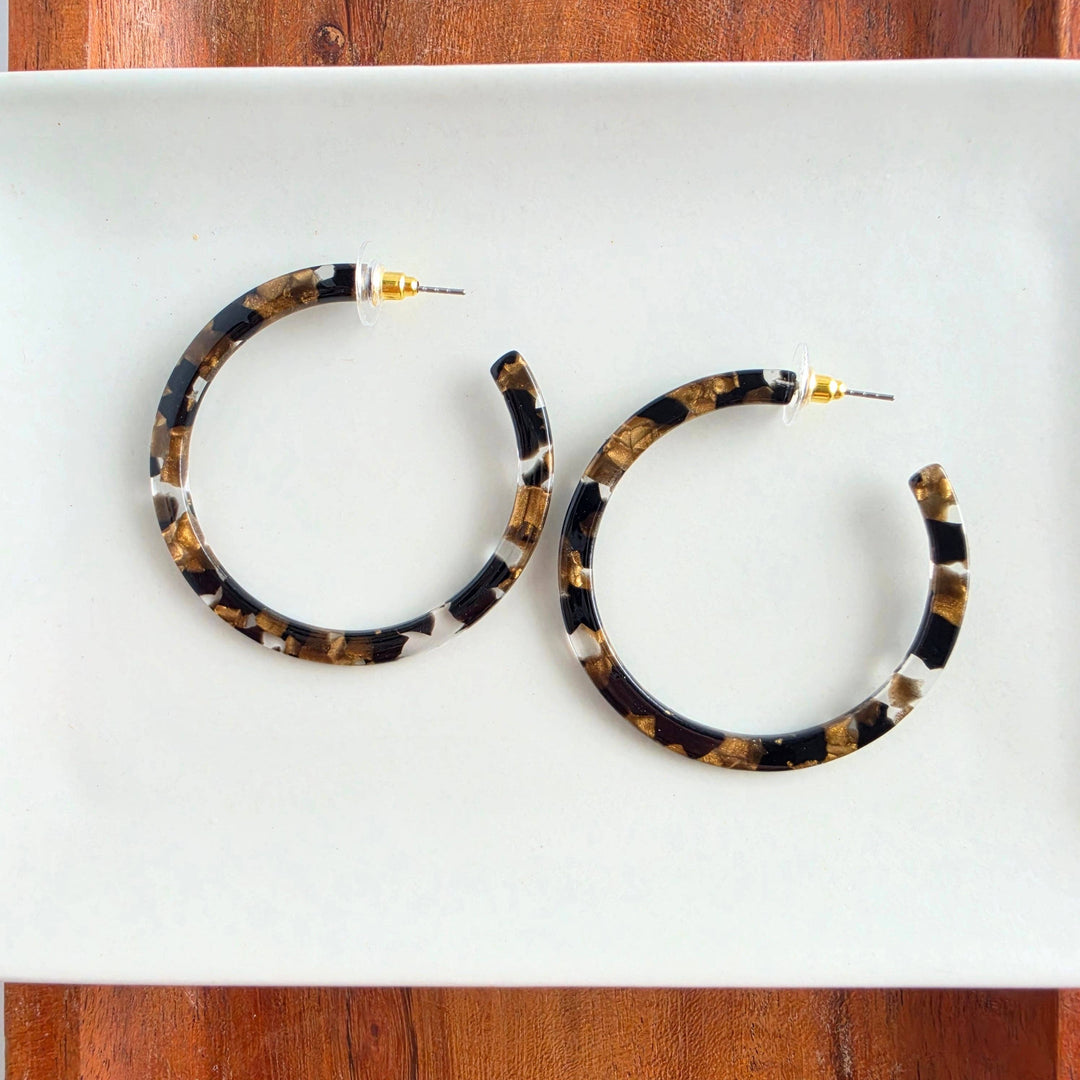 Cameron Hoop Earrings - Black & Bronze