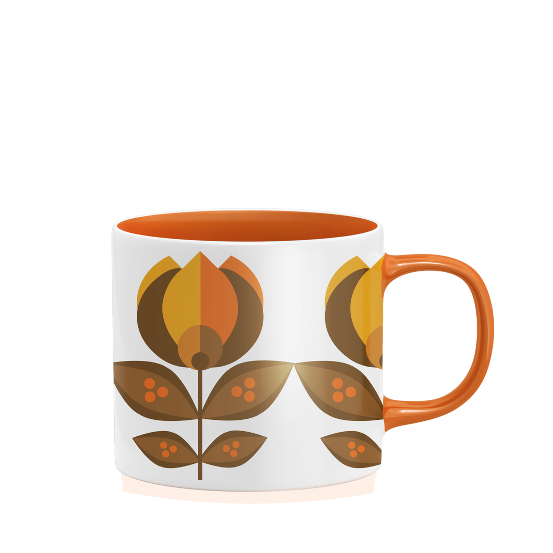 Orange Tulip Flower Mid Century Stackable Matte Coffee Mug
