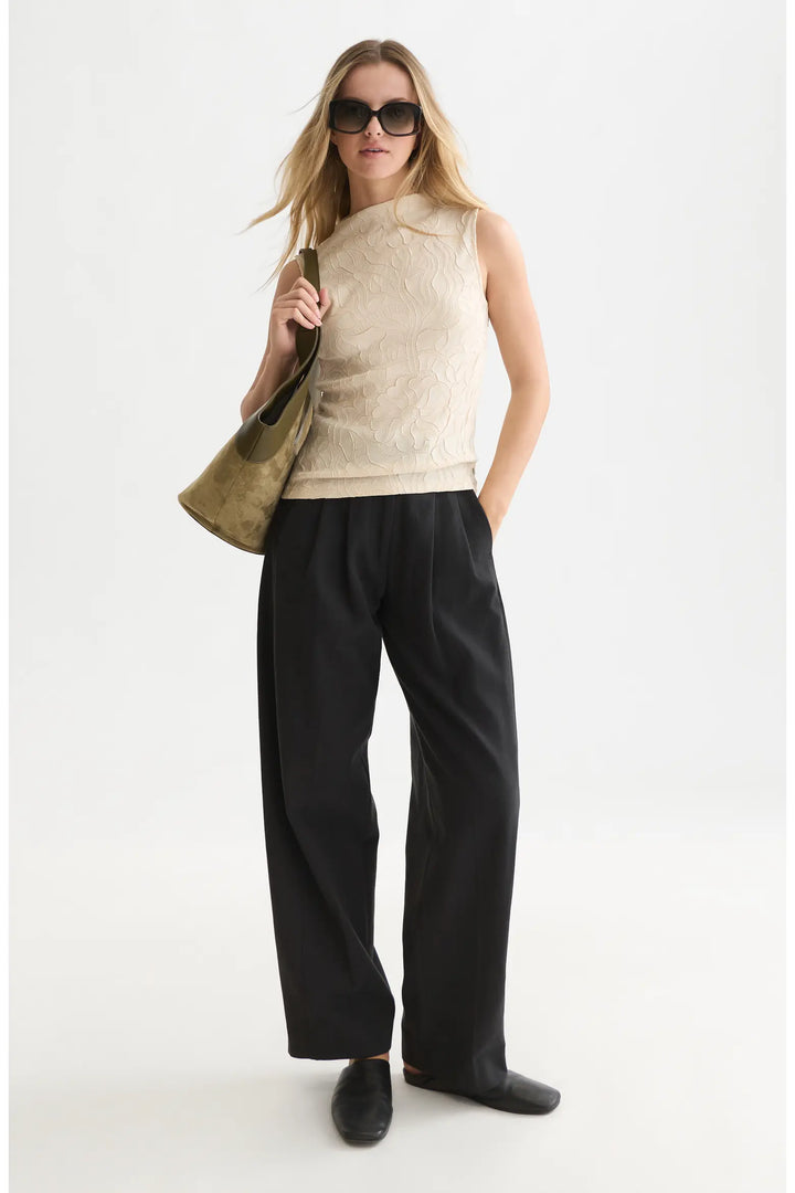 Embossed Pleat Mock Neck Tank