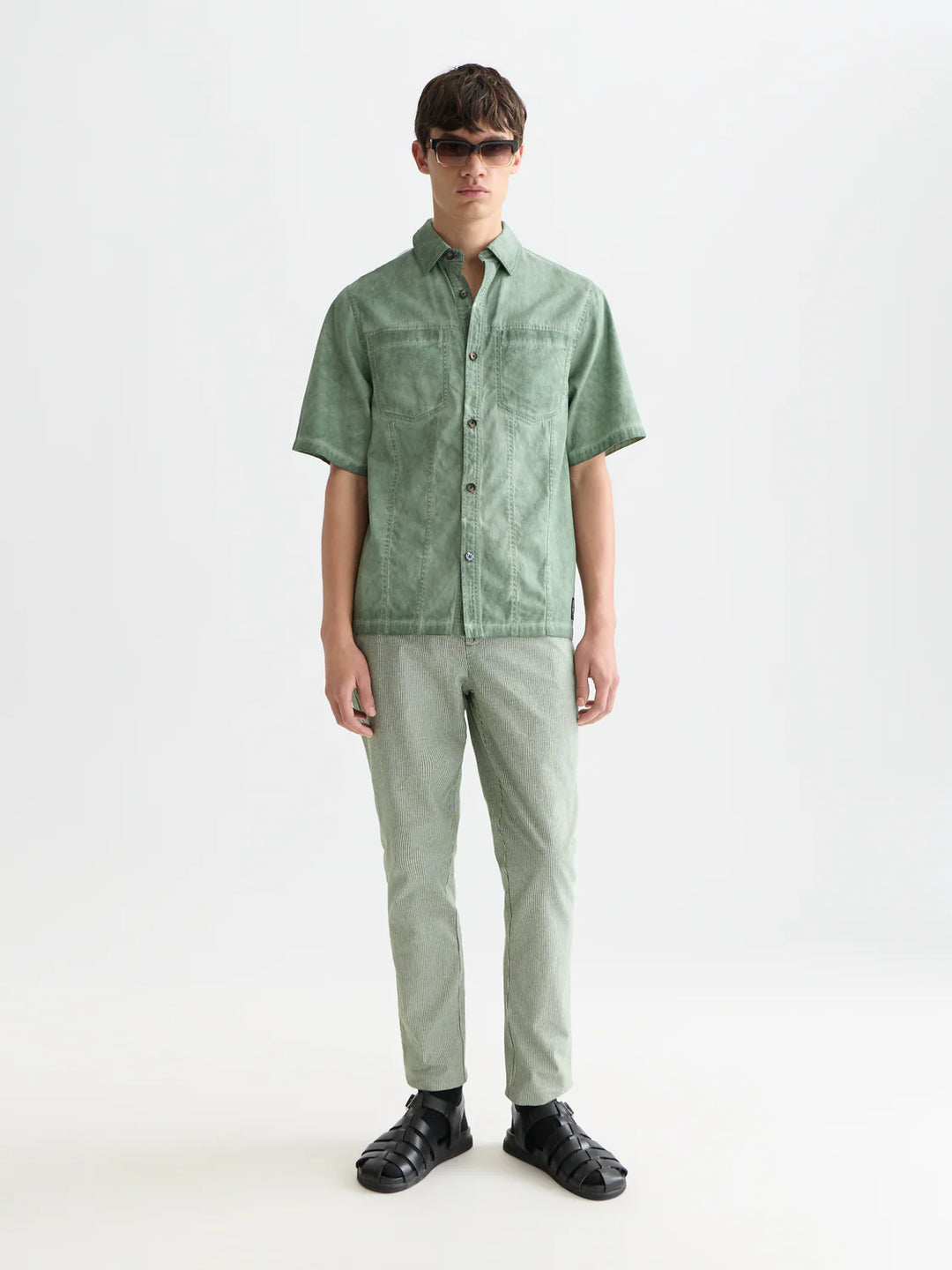 Warren Yarn-Dyed Cotton/Linen Regular Straight-Fit Jogger Garden Green Stripe