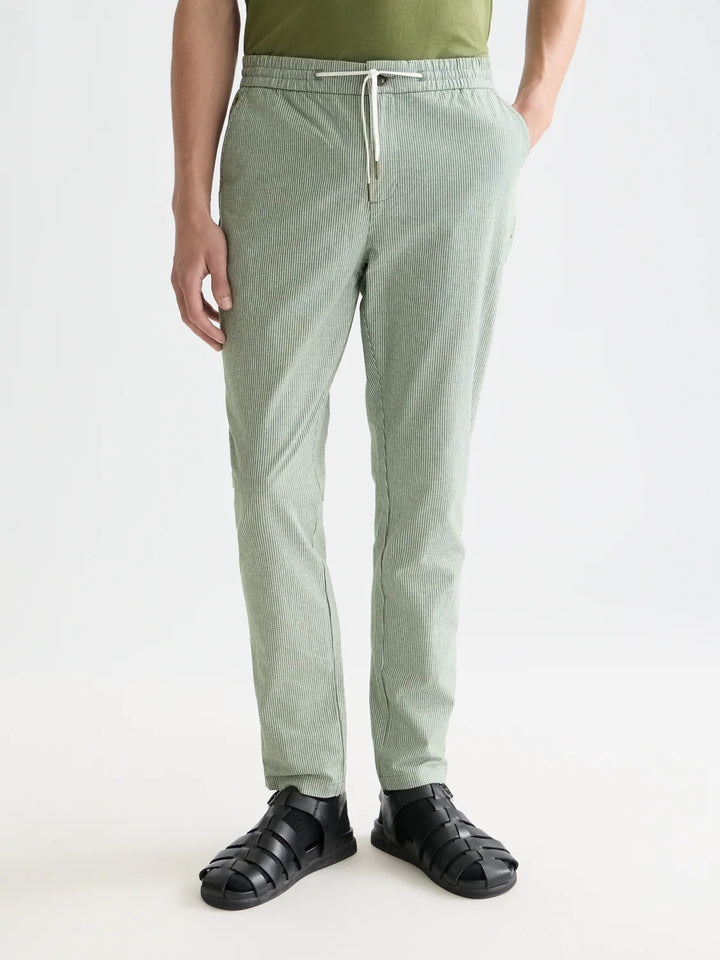 Warren Yarn-Dyed Cotton/Linen Regular Straight-Fit Jogger Garden Green Stripe
