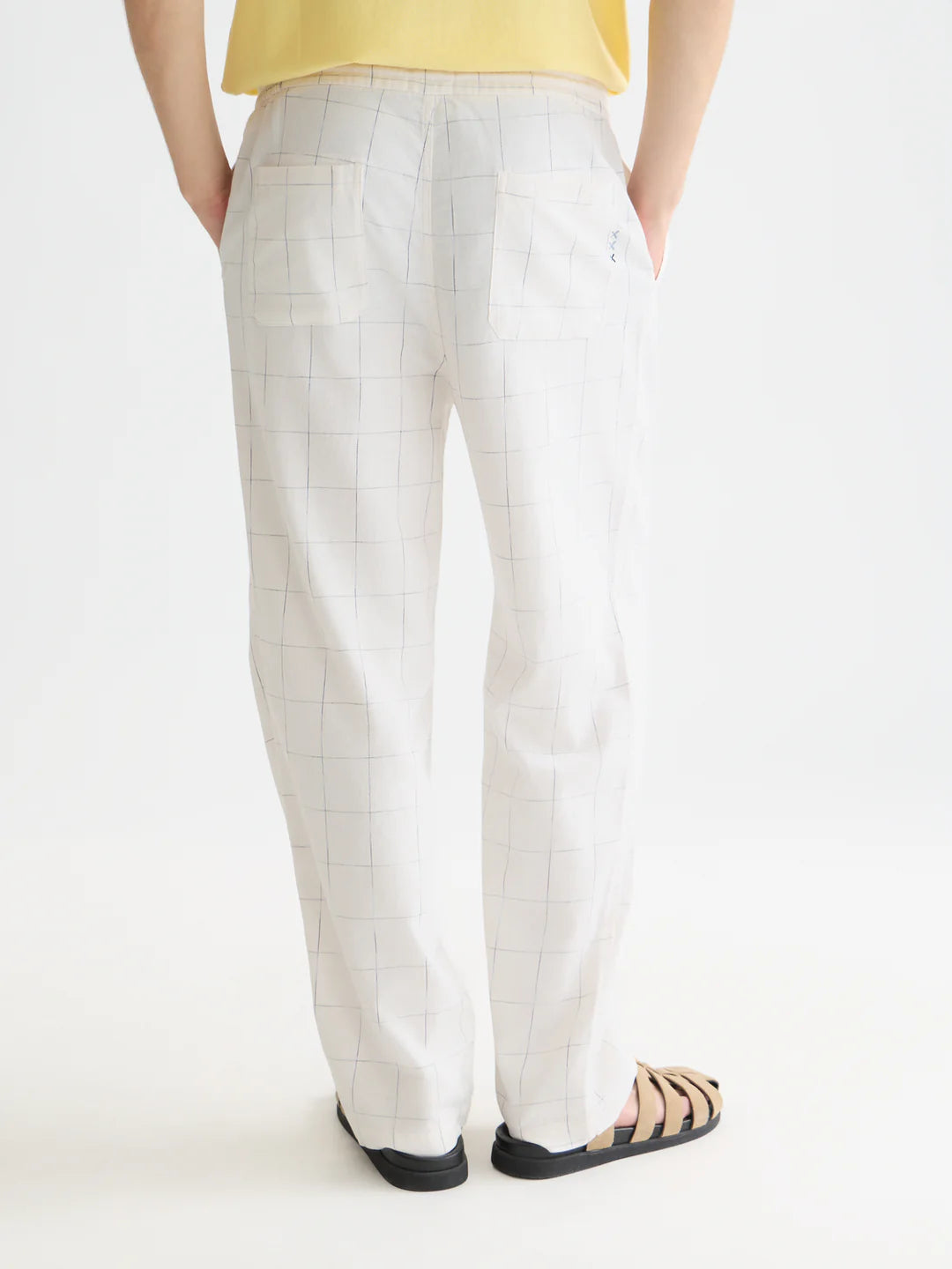 Oliver Linen-Blend Relaxed Straight-Fit Jogger - Bright White / Blue Check