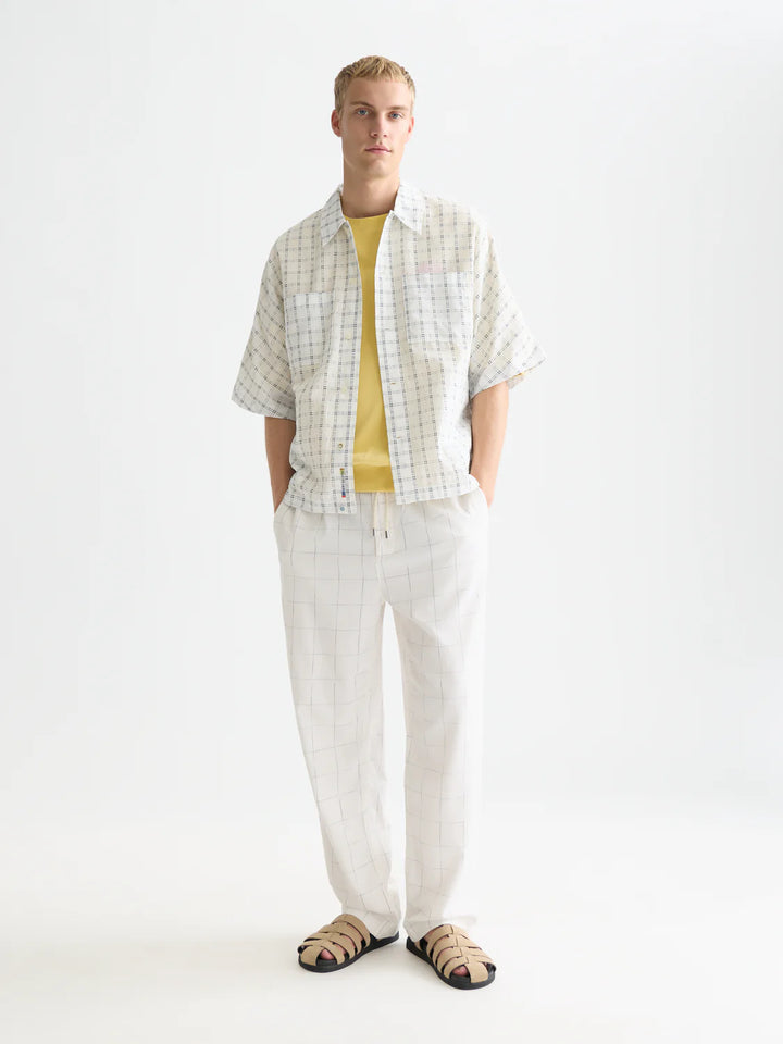 Oliver Linen-Blend Relaxed Straight-Fit Jogger - Bright White / Blue Check