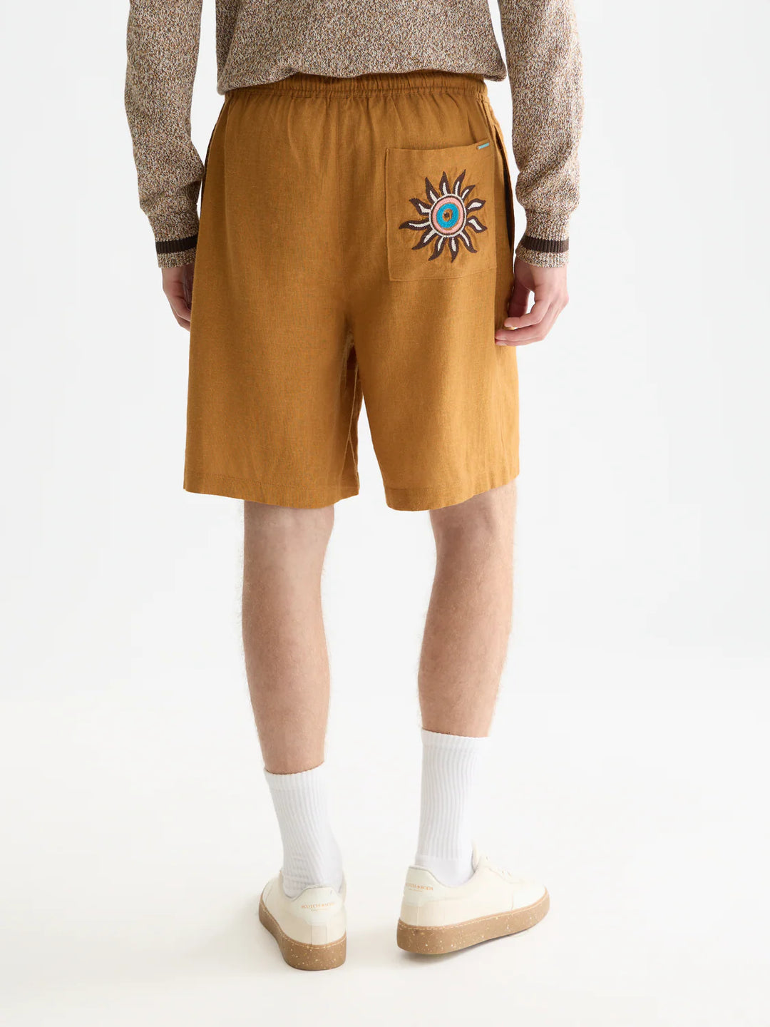 Embroidered Linen-Blend Wide-Fit Bermuda Shorts Cathay Spice