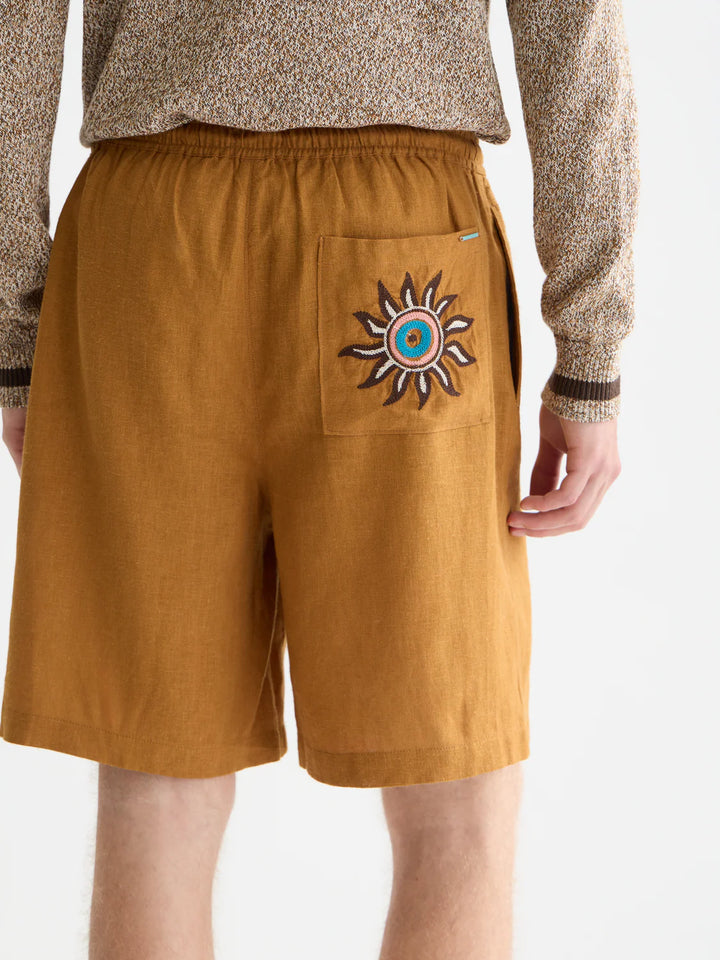 Embroidered Linen-Blend Wide-Fit Bermuda Shorts Cathay Spice