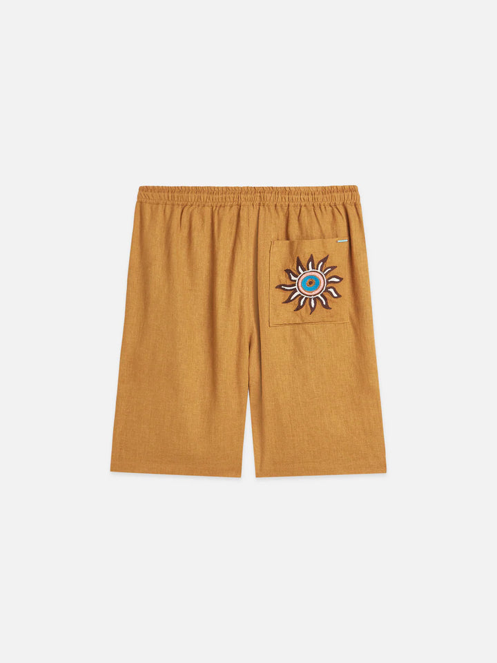Embroidered Linen-Blend Wide-Fit Bermuda Shorts Cathay Spice