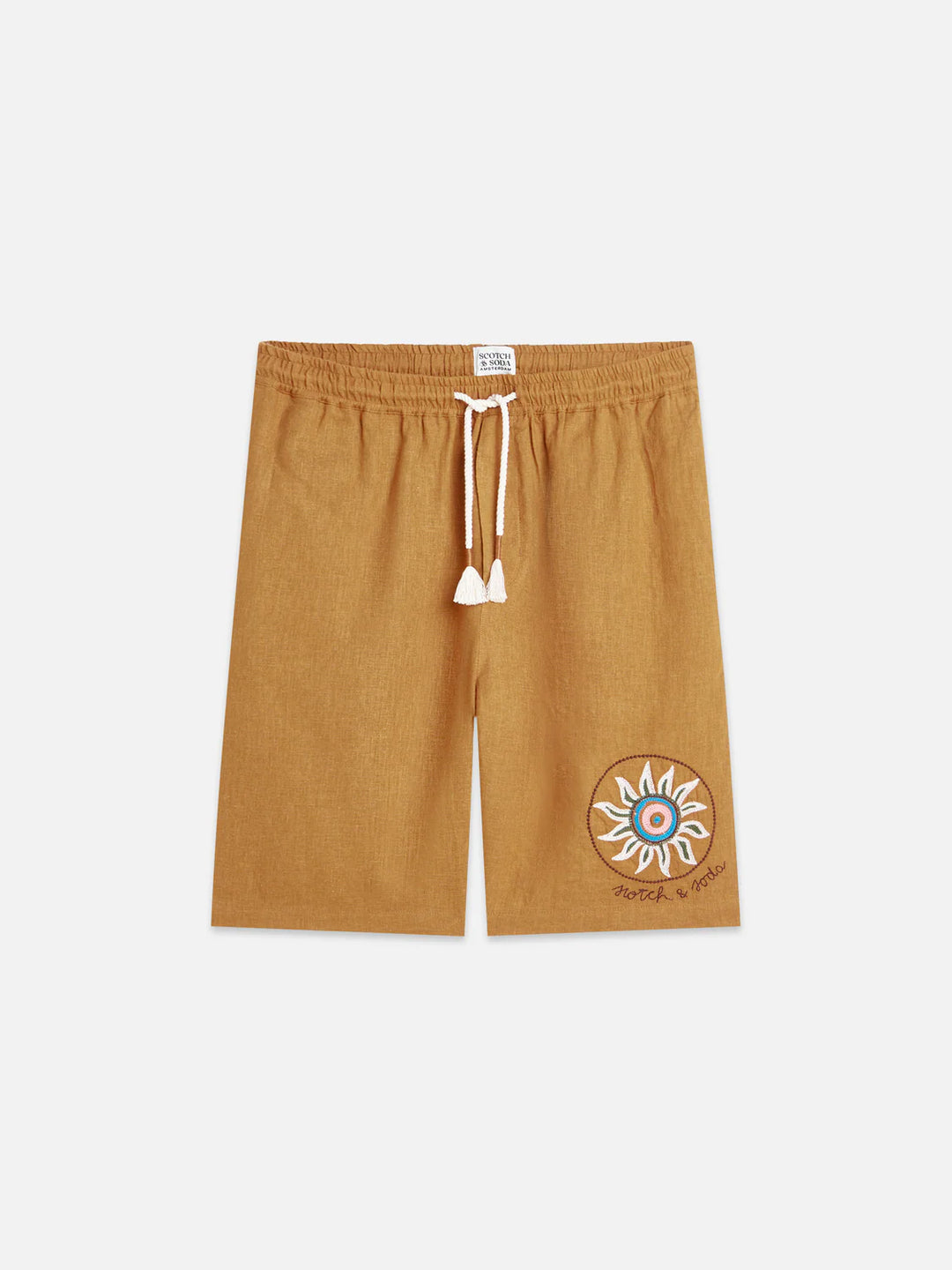Embroidered Linen-Blend Wide-Fit Bermuda Shorts Cathay Spice