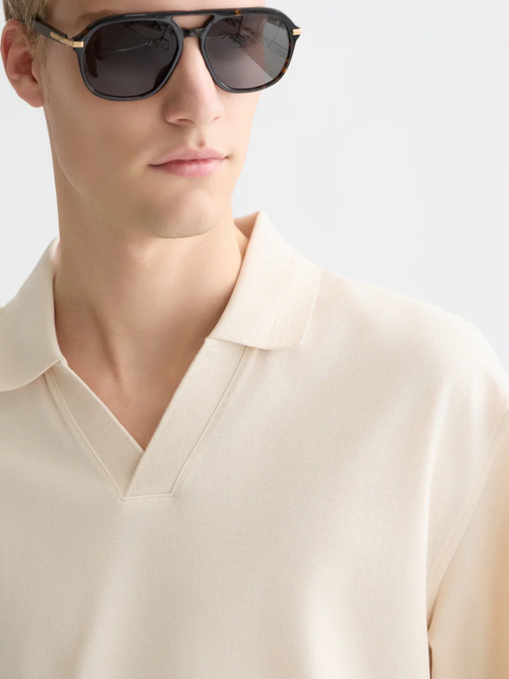 3 Crosses Pique Relaxed-Fit Garment-Dyed Polo Eggnog