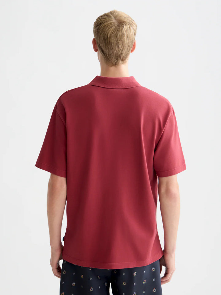 3 Crosses Pique Relaxed-Fit Garment-Dyed Polo Biking Red