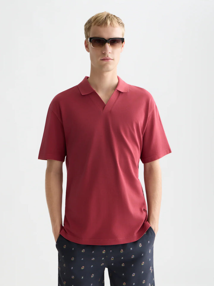 3 Crosses Pique Relaxed-Fit Garment-Dyed Polo Biking Red
