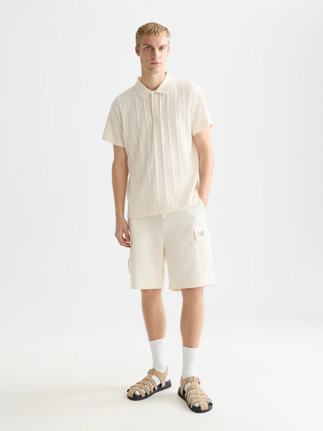 Structured Ribbed Relaxed-Fit Polo Eggnog