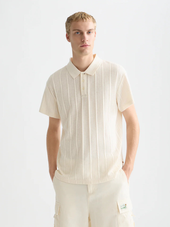 Structured Ribbed Relaxed-Fit Polo Eggnog