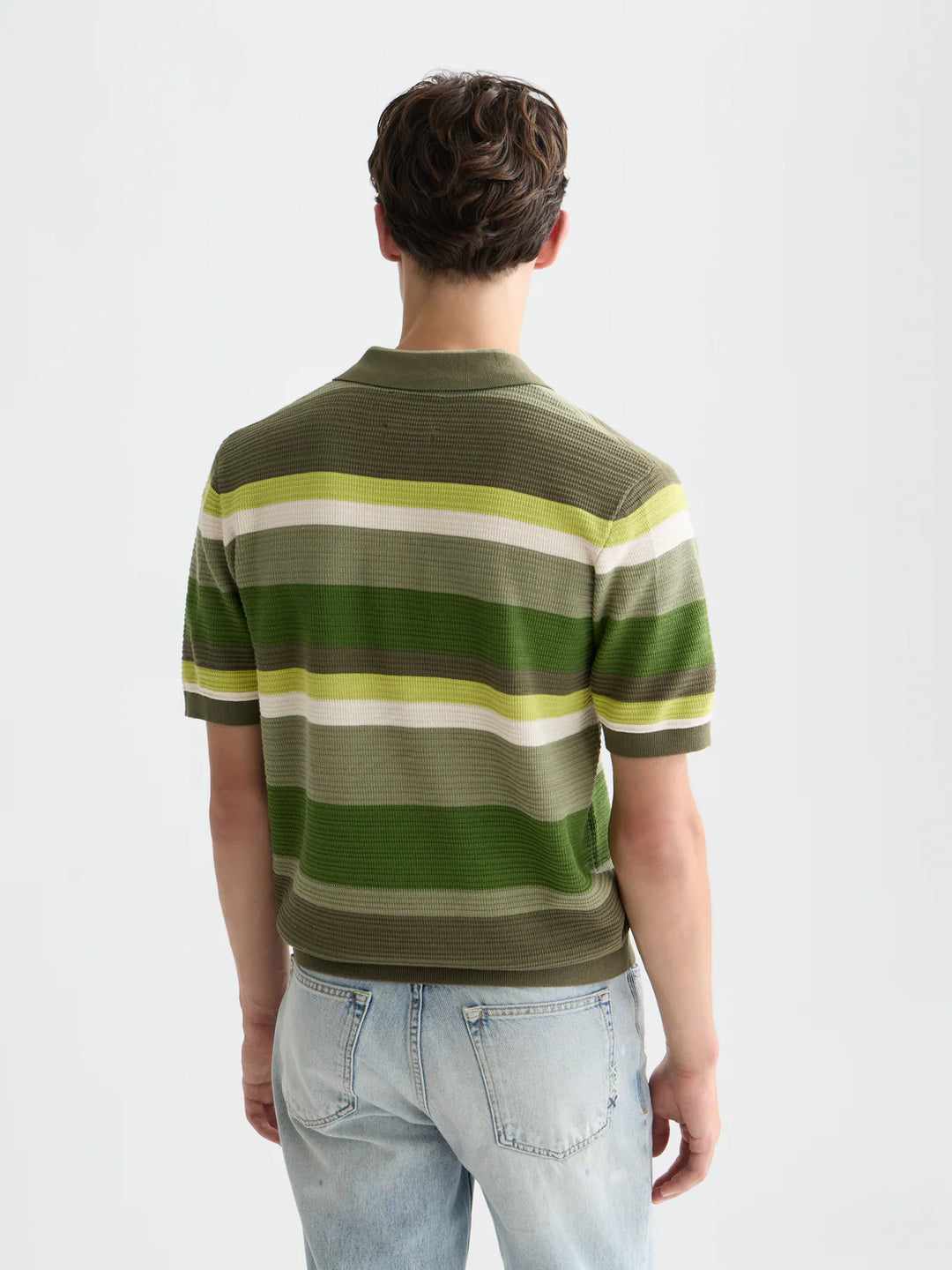 Structured Striped Knitted Polo Garden Green Stripe
