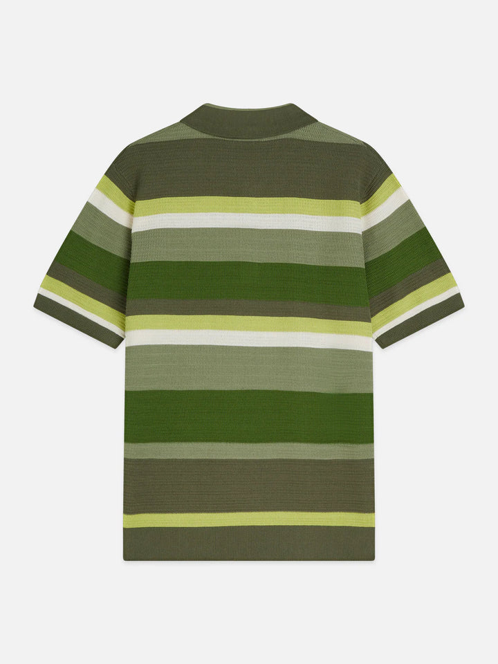 Structured Striped Knitted Polo Garden Green Stripe
